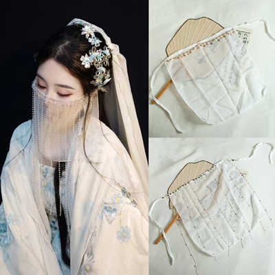 古风头饰面纱汉服挂耳式冷清感面帘古装仙女异域风遮脸面巾面纱
