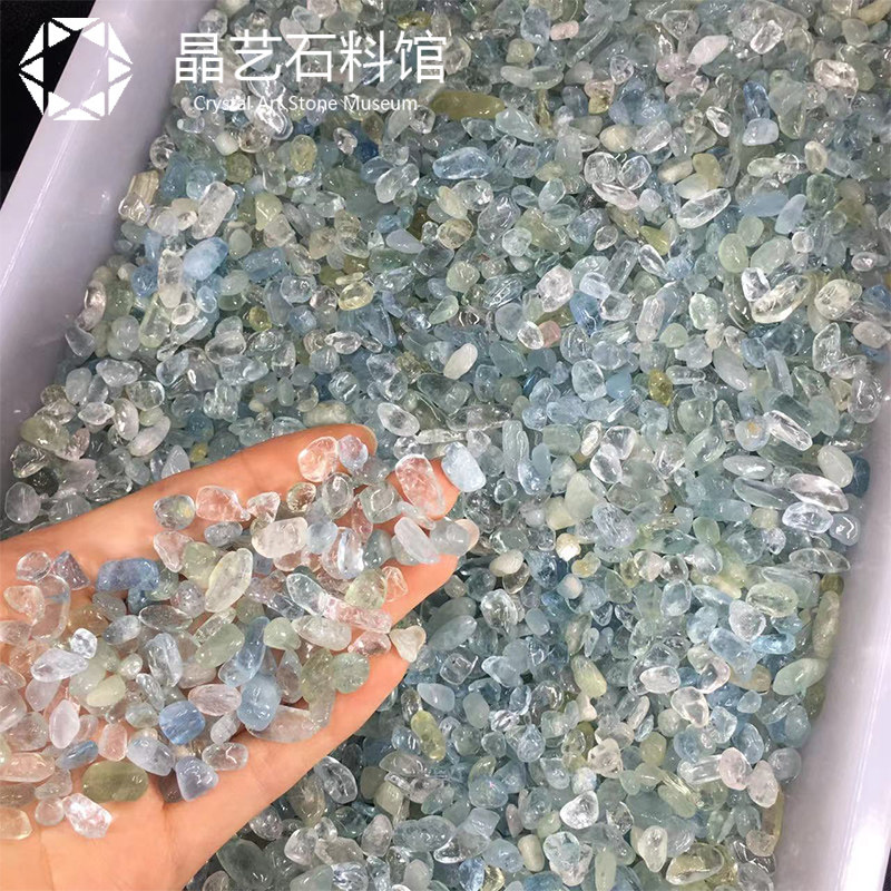 天然高冰透海蓝宝原石海蓝宝碎石小颗粒5-K8mm鱼缸花盆造景装饰石