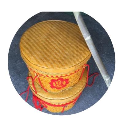 竹箩筐喜庆 手工编织结婚喜事竹藤编圆形家用P喜庆 竹制品储物篮