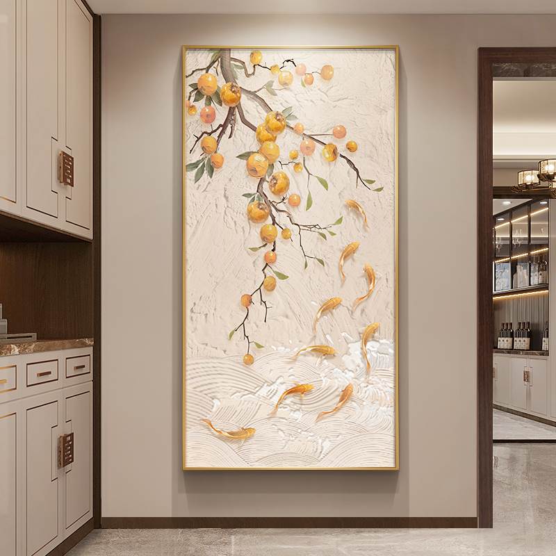 柿柿如意玄关装饰画新中式过道走廊壁画寓意好的入户门正对墙挂画