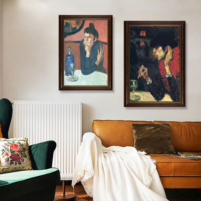 毕加索名画抽象复古艺术卧室装饰画喝苦艾酒的人美式客厅餐厅挂画图片