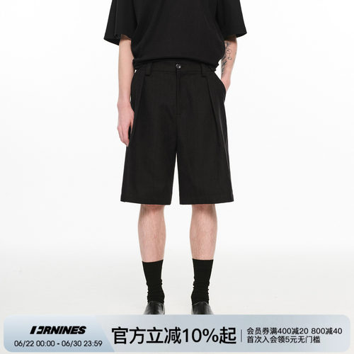 FORNINES亚麻混纺黑色短裤男生休闲五分裤子夏季情侣宽松直筒中裤