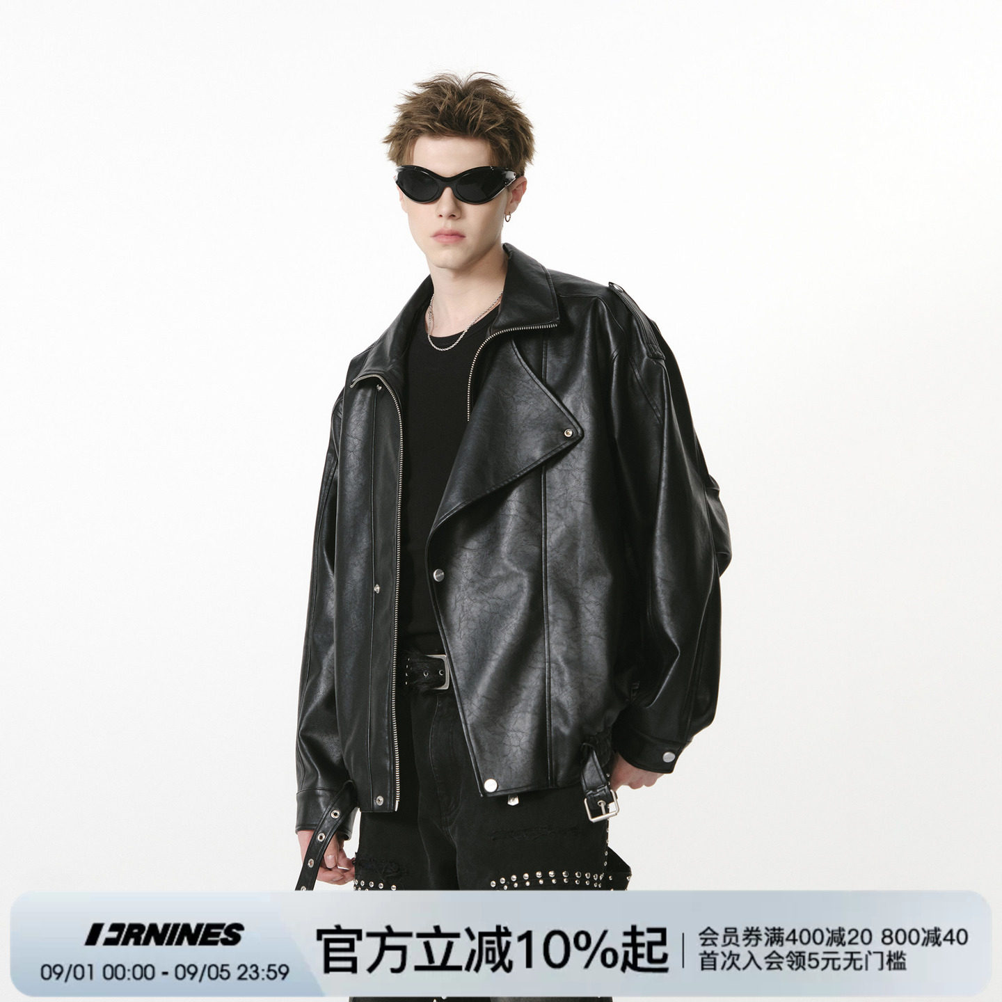 FORNINES复古斜拉链立领机车服皮衣男款春秋款PU夹克国潮痞帅外套图片