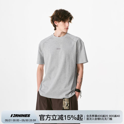 FORNINES刺绣纯棉圆领短袖T恤男女夏季国潮情侣灰色合身正肩上衣