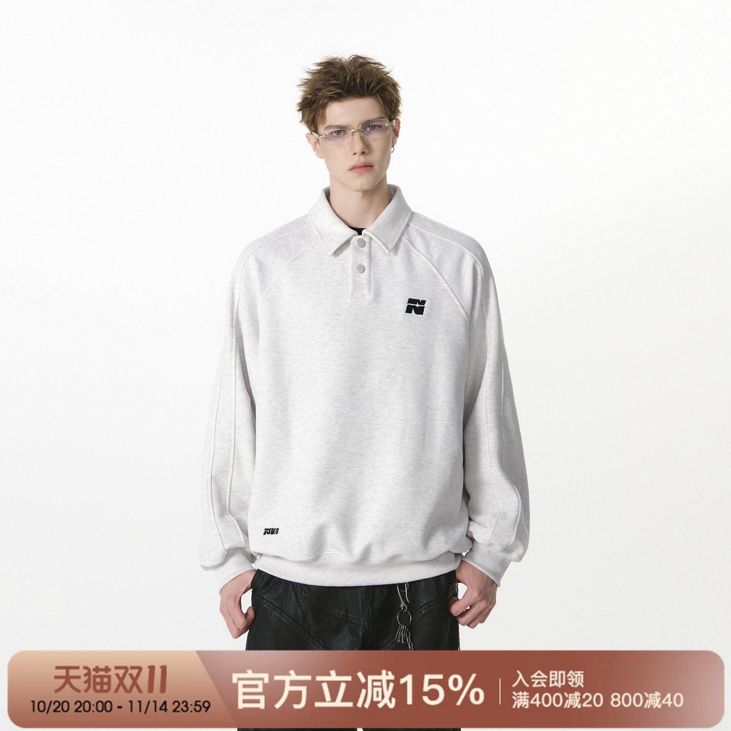 FORNINES刺绣polo领卫衣男生宽松衣服2025新款国潮春秋百搭上衣女