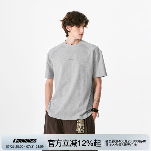 FORNINES刺绣纯棉圆领短袖T恤男女夏季国潮情侣灰色合身正肩上衣