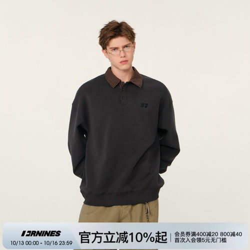 FORNINES重磅翻领假两件空气层卫衣男生国潮春秋季情侣POLO上衣女