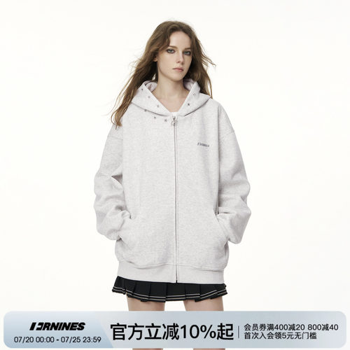 FORNINES刺绣重磅400g灰色卫衣男生国潮春秋情侣连帽开衫外套女