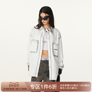 FORNINES美式废土风工装牛仔衬衫男女潮牌春季款新款高街夹克外套