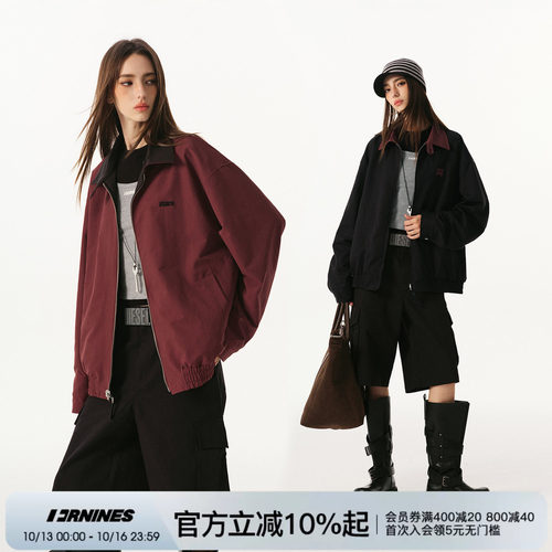 FORNINES双面穿撞色拼接夹克男款国潮2026春秋翻领刺绣上衣外套女