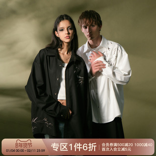 FORNINES国风新中式刺绣长袖衬衫男女高级感潮牌衣服秋季衬衣外套