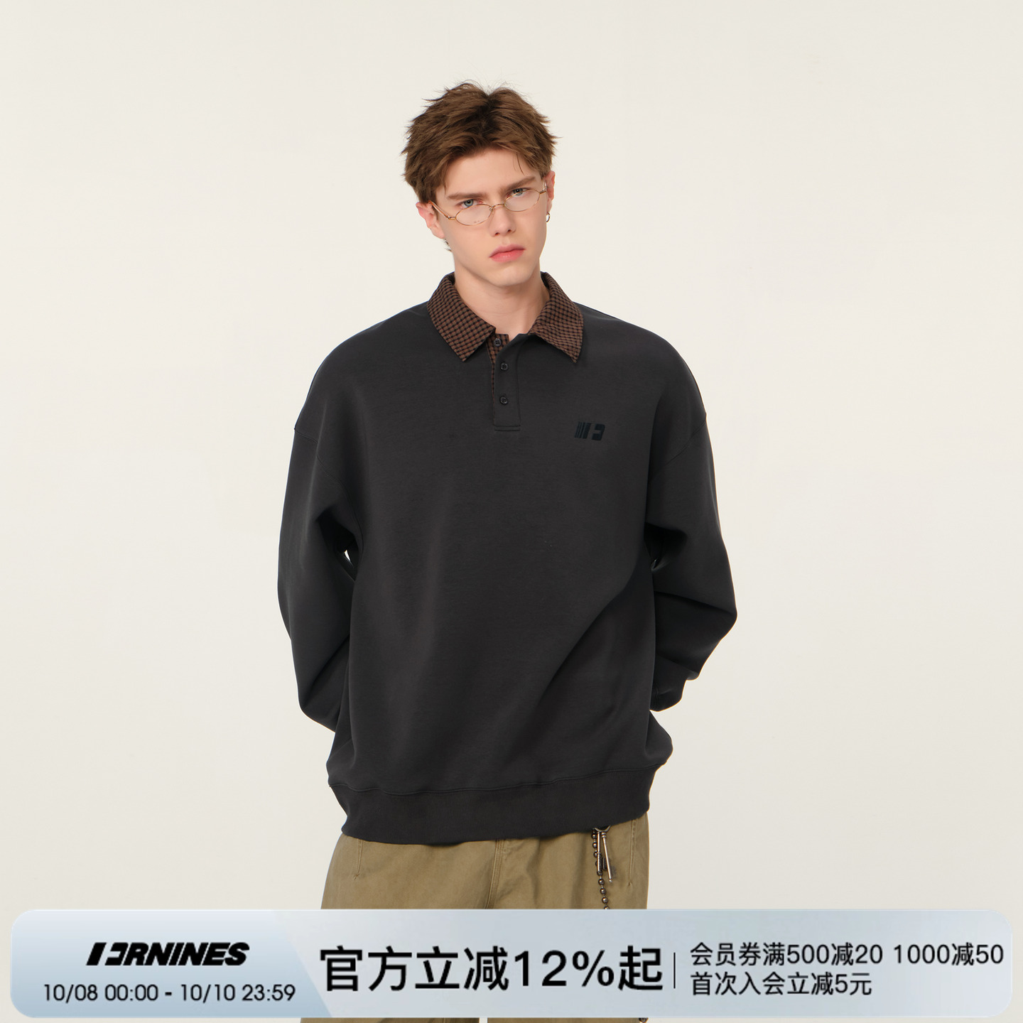 FORNINES重磅翻领假两件空气层卫衣男女秋季2025新款情侣POLO上衣