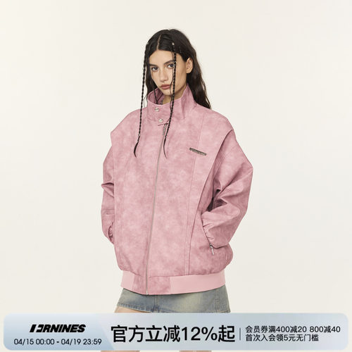 周深同款FORNINES复古粉色皮衣外套男生2026春季美式情侣夹克女潮