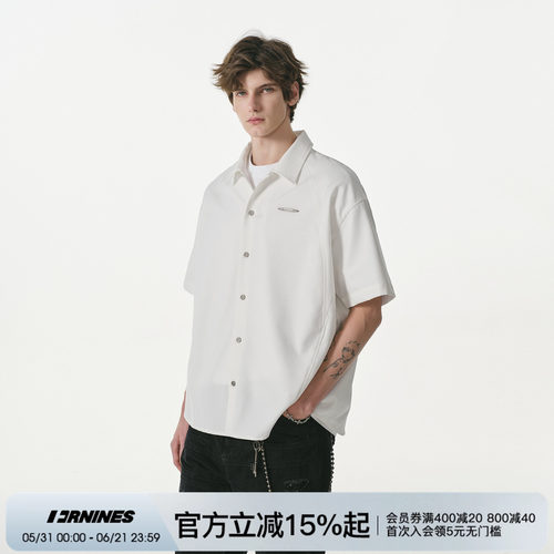 FORNINES抗皱TR面料白色短袖衬衫男夏季设计感情侣宽松半袖衬衣女