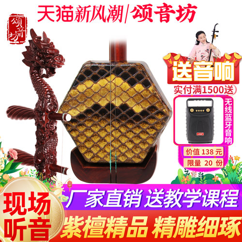 颂音坊小叶紫檀精品龙头二胡乐器专业演奏考级胡琴大师匠制二胡