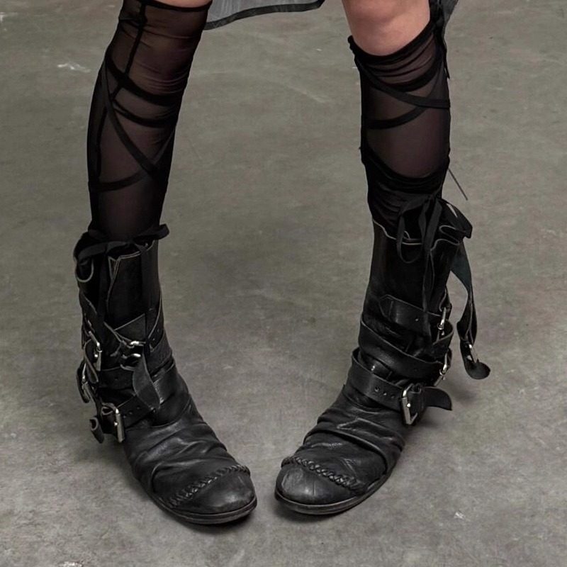 末路狂花暗黑复古绑带西部牛仔靴男女真皮摇滚骑士短靴朋克马丁靴,女鞋,时装靴,淘宝优惠券,粉丝福利购,淘宝优惠卷