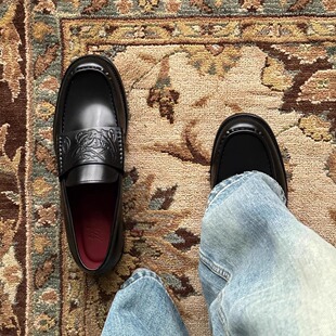 吸血鬼男女复古乐福鞋套脚懒人豆豆鞋压花休闲皮鞋暗黑图腾德比鞋