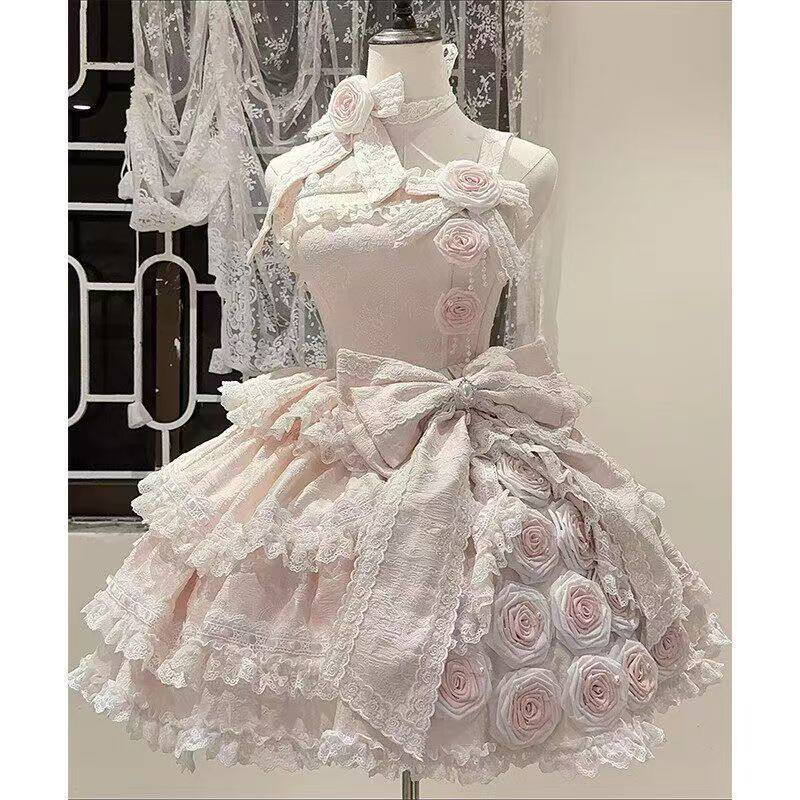 粉色玫瑰小礼服花嫁lolita裙可爱甜妹生日礼裙公主裙洛丽塔仙气