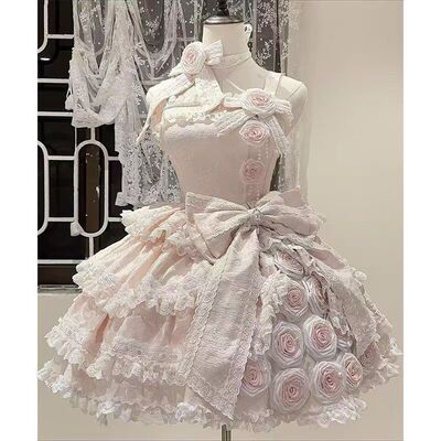 粉色玫瑰小礼服花嫁lolita裙可爱甜妹生日礼裙公主裙洛丽塔仙气