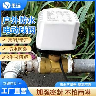 防水电动二通球阀220v24v12v4分6分微型丝扣铜阀门常闭电动阀水阀