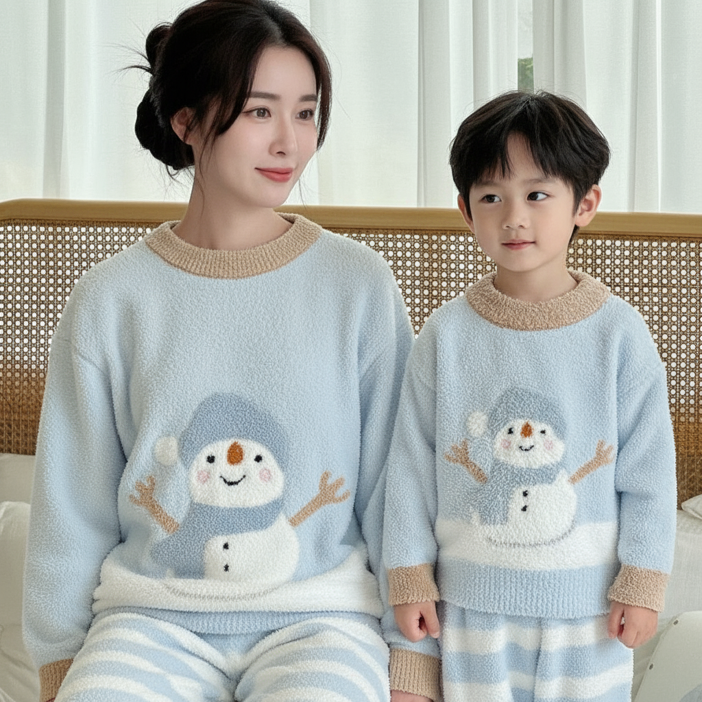 童装男女宝宝毛绒针织衫睡衣1-13岁冬款家居服保暖半边绒毛线套装