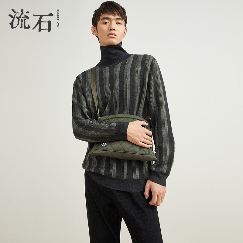 瑞弗史东高级感撞色条纹高领毛衣