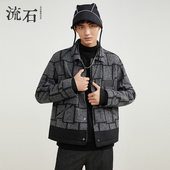 冬装 夹克衫 时尚 2026年冬季 流石男装 羊毛短款 格子毛呢外套男士 新款