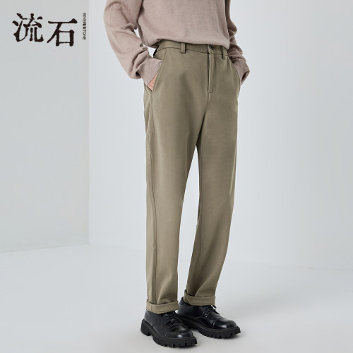 流石男装经典保暖磨毛长裤2026年春季新款男士百搭抗皱休闲锥形裤