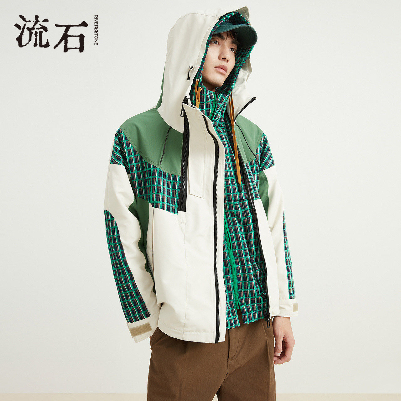流石男装春装时尚青秋外套男士2026新款春季高街撞色连帽短款夹克