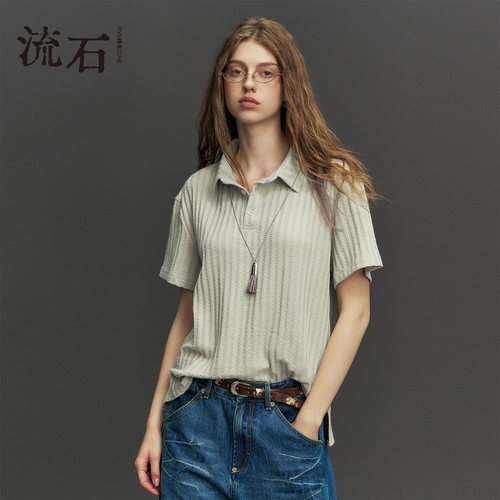 流石男装复古翻领套头短袖POLO衫