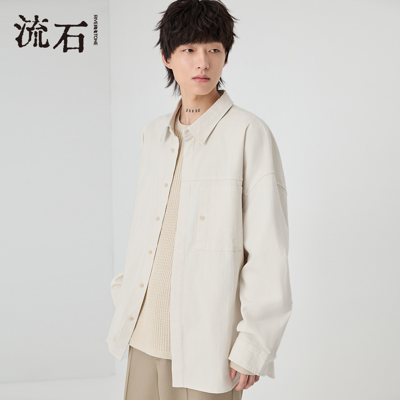 流石男装时尚设计感天丝衬衫外套2026年春季新款男生短款夹克衬衣