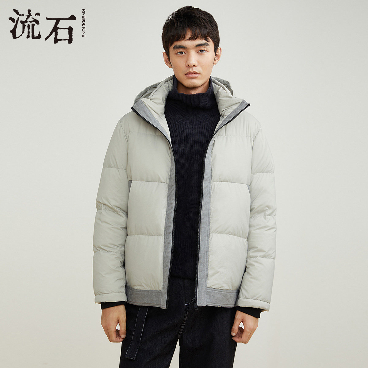 流石男装冬装高端休闲连帽户外短款羽绒服2025年冬季新款保暖外套