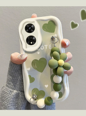 适用OPPOA97手机壳女生新款高级感oppo防摔简约a96绿色爱心散热软壳小清新创意a95挂绳镜头全包硅胶保护套