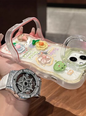 适用苹果17promax手机壳16新款iPhone15pro双支架波浪14plus防摔13女款12可爱青蛙xsmax云朵公仔XR全包保护套