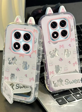 适用红米Note15Pro+手机壳Note13R新款12Turbo猫咪蝴蝶结11TPro可爱14创意10Pro硅胶保护套Note9全包防摔外壳