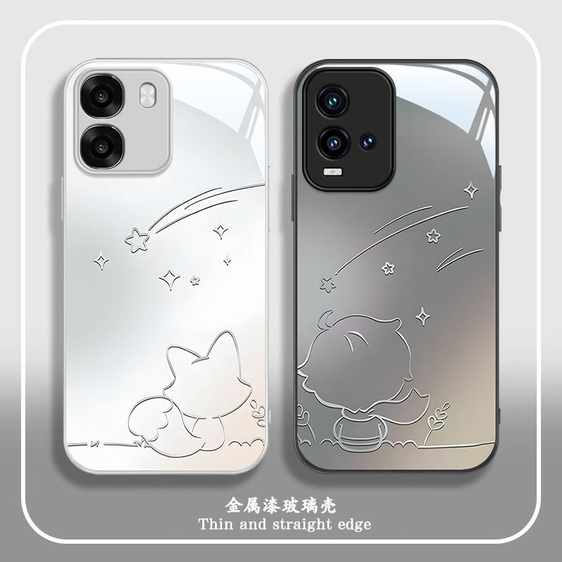 适用OPPOA6S手机壳新款卡通时尚简约潮流手绘狐狸小王子PLT120金属漆玻璃保护套全包防摔外壳
