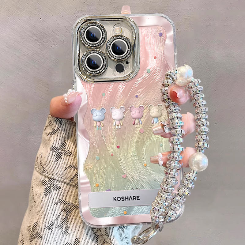 适用于苹果16Promax手机壳15Pro新款14plus羽纱iPhone13精孔12镜头全包时尚XR彩色小熊11防摔XSmax硅胶保护套