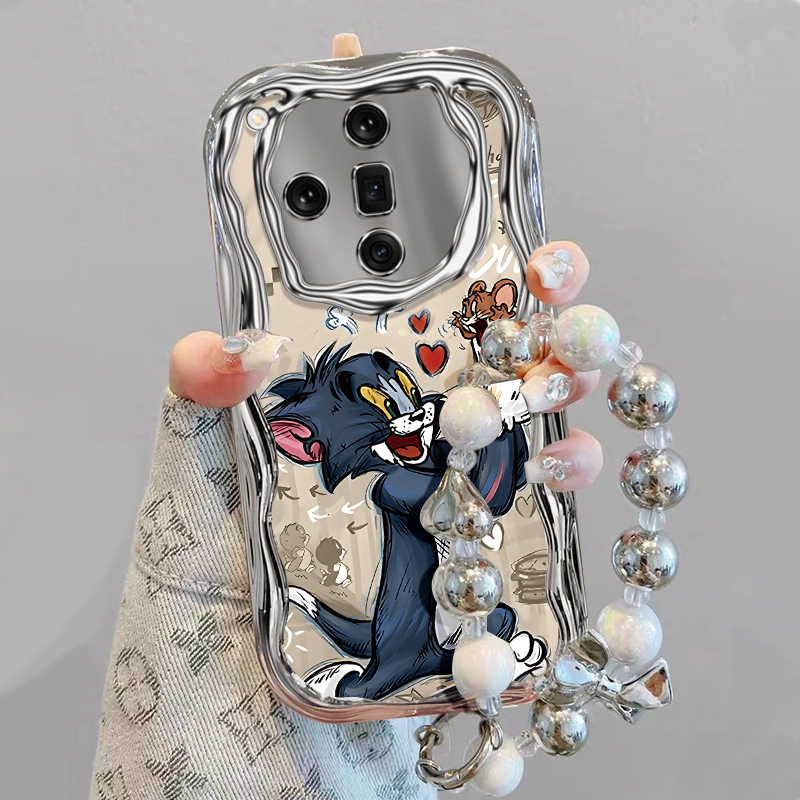 适用于OPPOFindX8手机壳新款电镀X7Ultra全包网红可爱猫和老鼠6创意女款手链findX5Pro硅胶防摔FindX3保护套