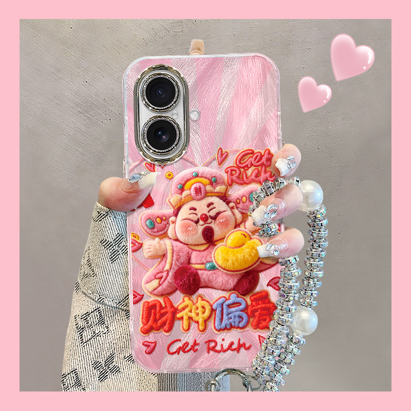 适用苹果系列毛绒财神手机壳