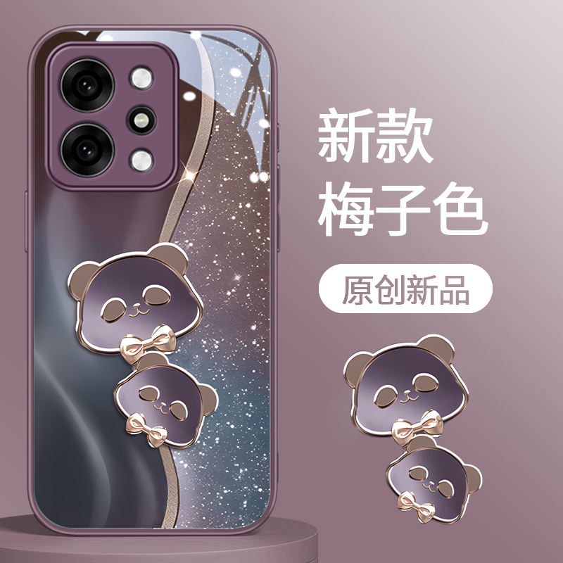 适用OPPOReno14Pro手机壳新款网红金属漆玻璃Reno14可爱鎏金熊猫潮流时尚高颜值高级女款硅胶防摔保护套