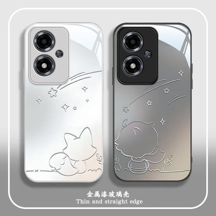 适用OPPOA1i手机壳新款简约时尚潮流狐狸小王子PLR110金属漆玻璃保护套全包防摔外壳好看的外壳