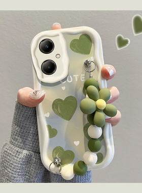 适用vivoY35手机壳女生新款高级感viv0防摔简约绿色爱心散热软壳y35+小清新创意网红挂绳镜头全包硅胶保护套