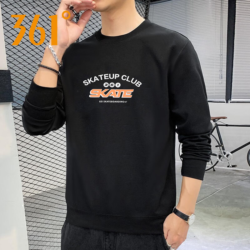 361卫衣男2025秋季新款黑色圆领休闲长袖t恤宽松大码套头衫薄款