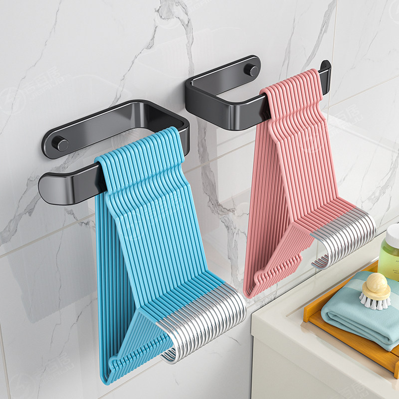 衣架收纳神器浴室阳台墙上晾衣架免打孔挂钩壁挂式整理置物架家用