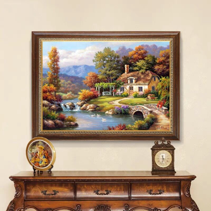 花园小屋十字绣2023新款线绣客厅小幅欧式田园风景小件满绣餐厅画