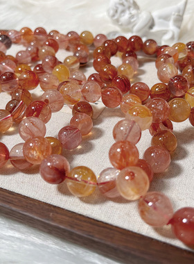 天然锦鲤彩红胶花黄胶花水晶14mm大颗粒手串子串珠异象水晶手链