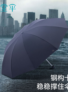 天堂伞旗舰店官网男士抗风暴双层手动折叠雨伞官方正品黑胶太阳伞