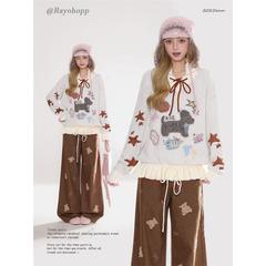 Rayohopp甜美小狗卡通刺绣毛衣外套女2025秋季新款慵懒风针织上衣