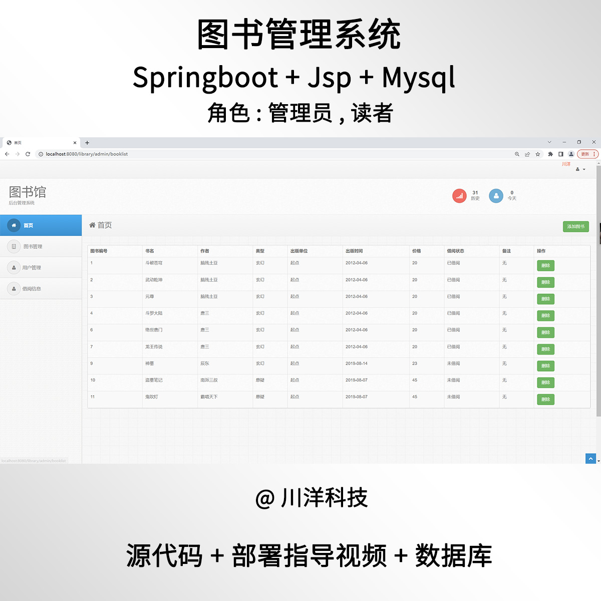 springboot简单图书馆管理系统java书店书籍借阅管理jsp源码mysql