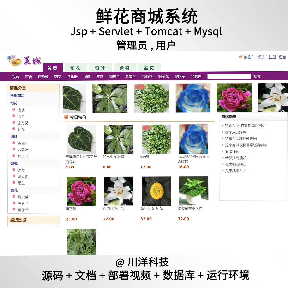 jsp和servlet鲜花商城系统javaweb源码送部署视频万字文档